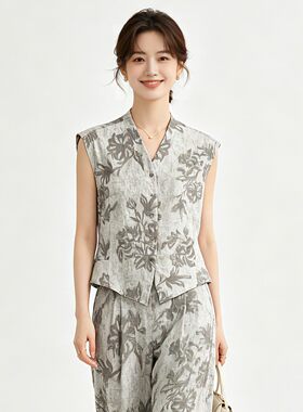 奥莱专柜正品 WA夏装2026新款 国风复古单排扣无袖百搭上衣衬衫女