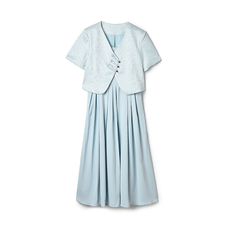 2025年夏Outlets正品 高端RU系列 单排扣外套+吊带中长裙两件套装