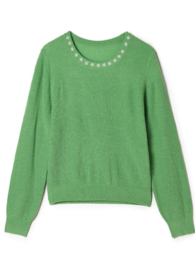 2025年冬Outlets正品 高端MO系列珍珠点缀花朵上衣软糯舒适毛衣女