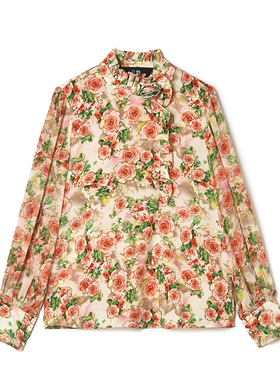 2025年秋Outlets正品 高端XW系列田园风花色上衣可开扣长袖衬衫女