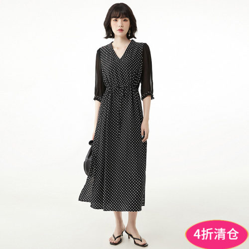宽松波点中长连衣裙女