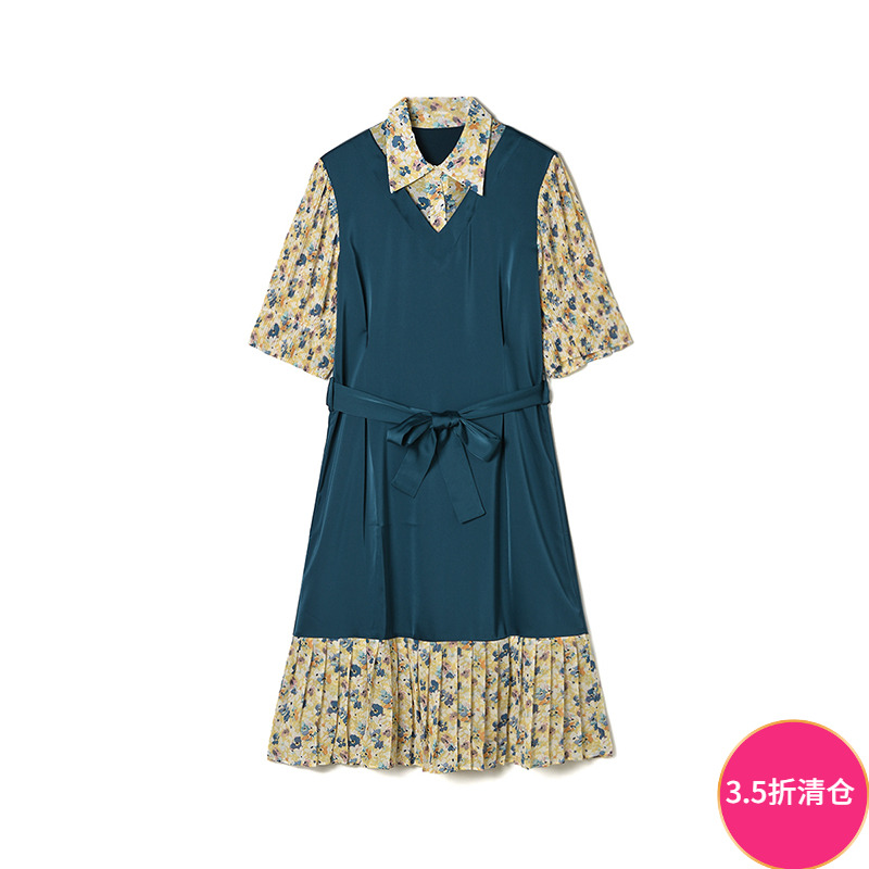 奥莱专柜品牌撤柜正品 NY夏装2025新款 假两件拼接减龄中裙连衣裙