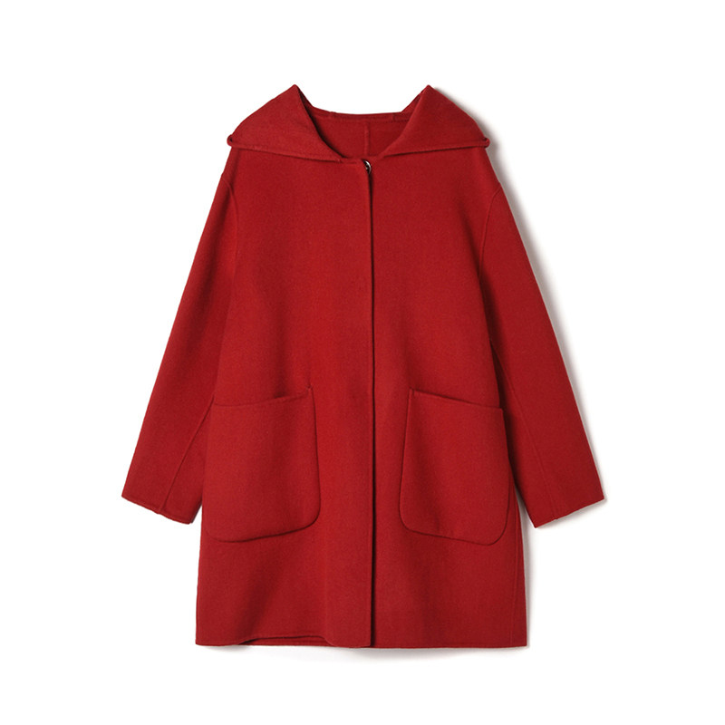 2025年冬Outlets正品 高端NY系列含羊毛连帽双面尼毛呢外套大衣女,女装/女士精品,毛呢外套,淘宝优惠券,粉丝福利购,淘宝优惠卷