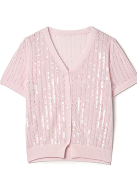 Outlets专柜撤柜正品 SY秋装新款亮片设计感上衣套头短袖针织衫女