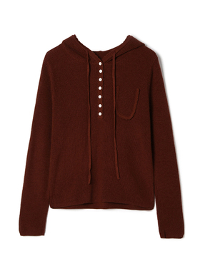 2025年冬Outlets正品 高端MO系列简约风可开扣上衣连帽长袖毛衣女