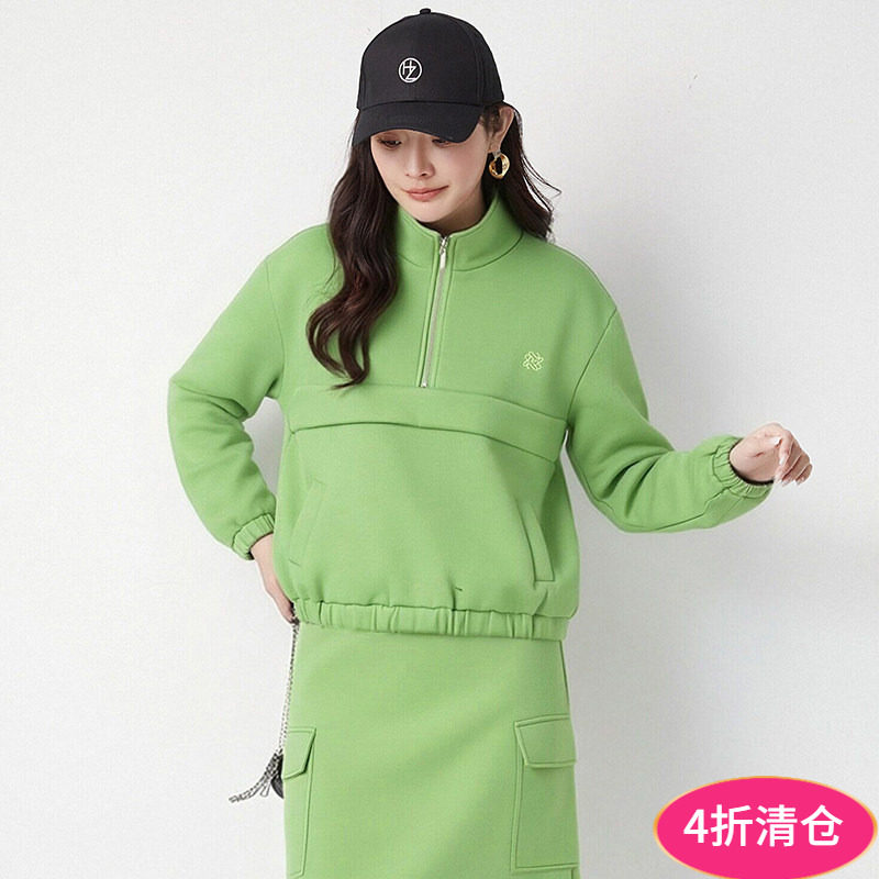 奥莱专柜品牌撤柜正品 OU春装新款 运动风长袖阔版上衣微弹卫衣女