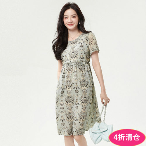 素雅印花短袖连衣裙女