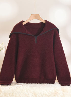 奥莱专柜品牌撤柜正品 HZ冬装2025新款 设计感翻领减龄毛羊毛衣女