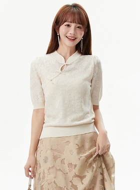 2025年秋装Outlets专柜 MO系列温柔风五分袖上衣套头立领针织衫女