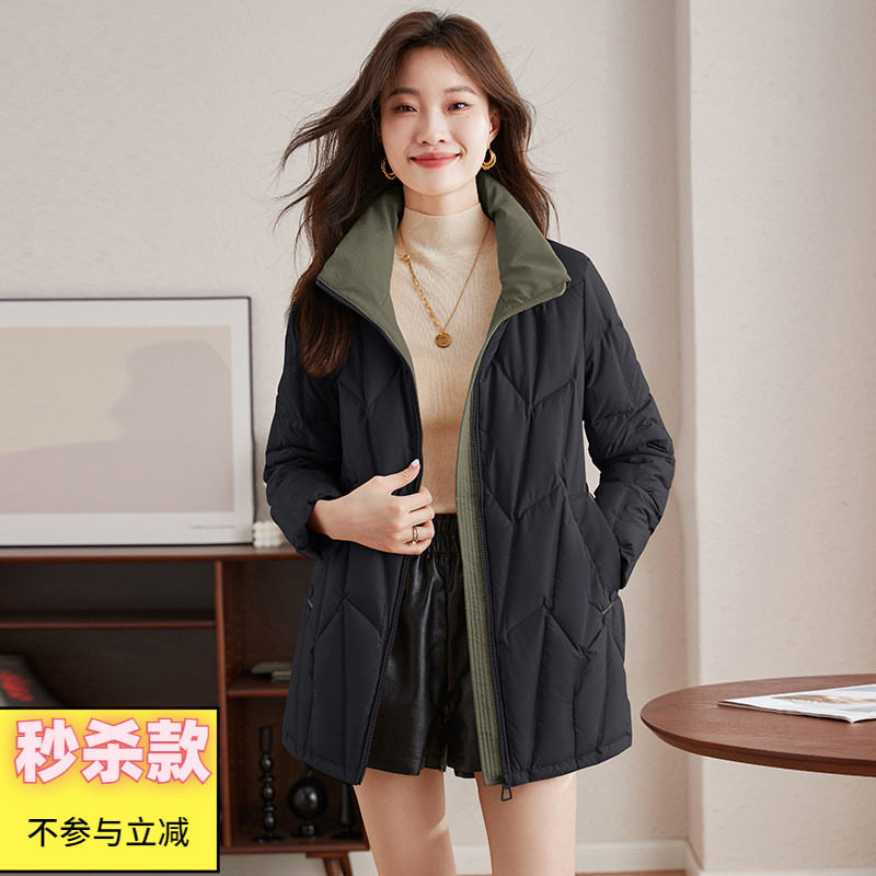 奥莱专柜品牌撤柜正品 HZ冬装新款 白鸭绒中长款防风保暖羽绒服女