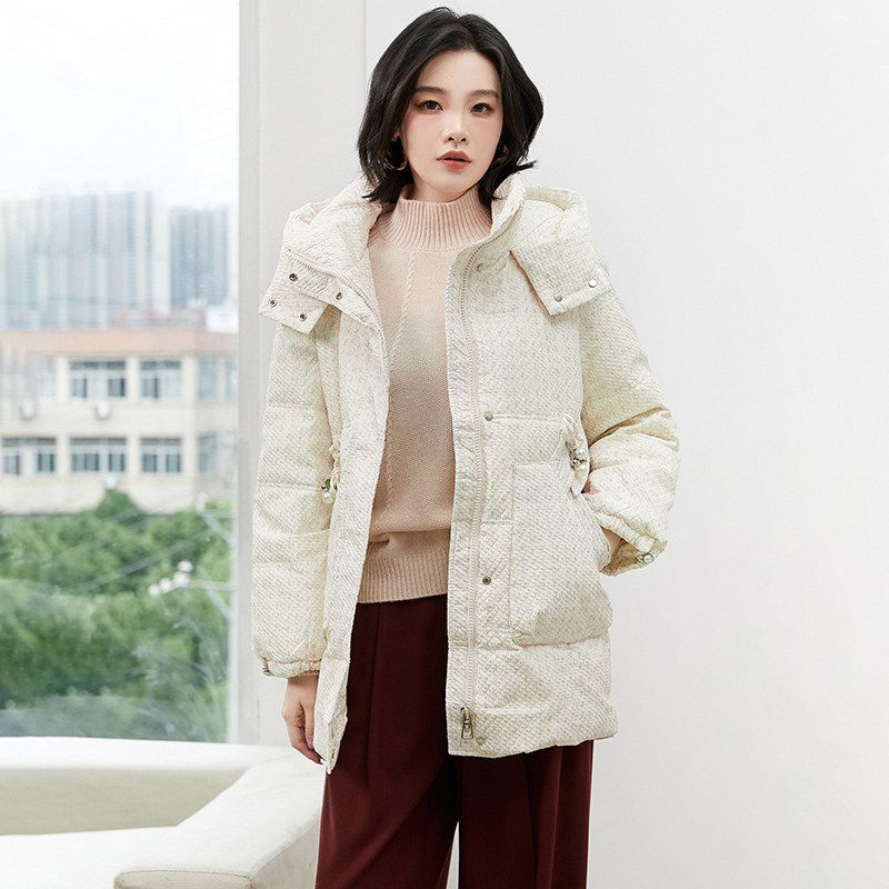 奥莱专柜正品 YR冬装2025新款 名媛气质显白宽松连帽防风羽绒服女