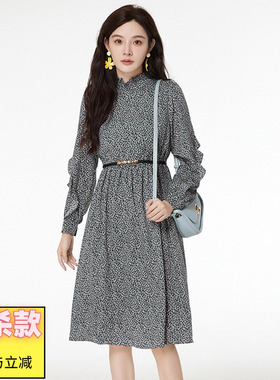 Outlets专柜撤柜正品 LM秋装2025新款温婉碎花中长裙松紧腰连衣裙