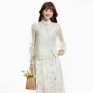 衬衫 2025年秋装 长袖 AM系列精美绣花图案上衣新中式 女 Outlets专柜