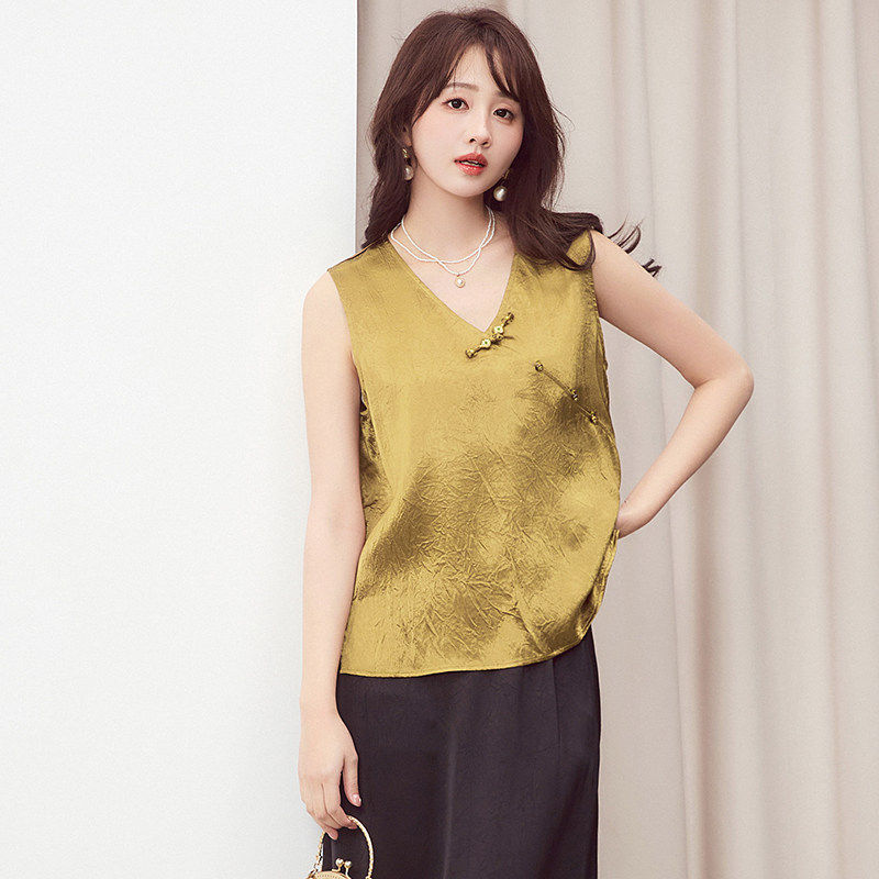 奥莱专柜撤柜正品 南油N系列夏装新款新中式醋酸无袖上衣雪纺衫女