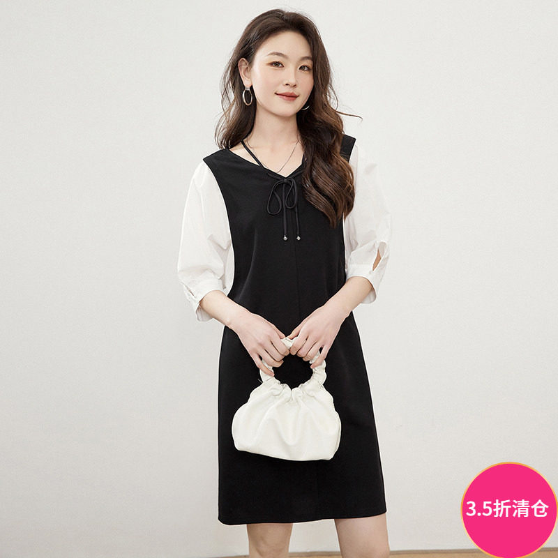 2026年夏装新款Outlets专柜高端A系列拼色减龄中裙宽松显瘦连衣裙