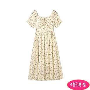 奥莱专柜品牌撤柜正品 YJ夏装2025新款 法式甜美碎花中长裙连衣裙