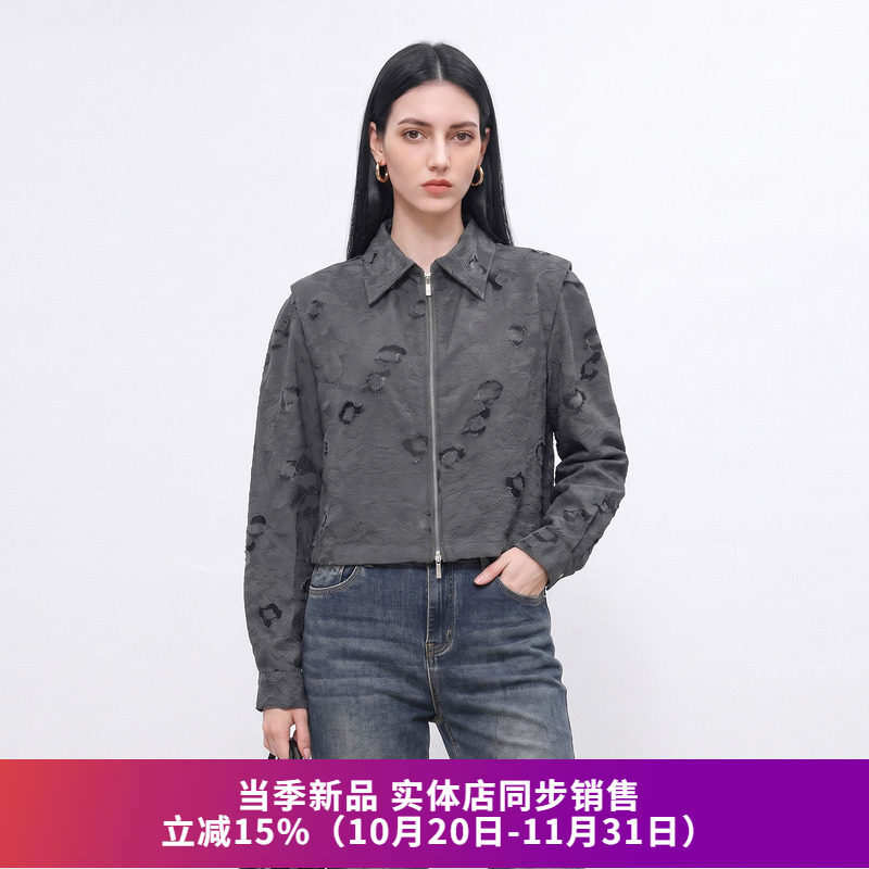 显瘦破洞拉链短夹克外套