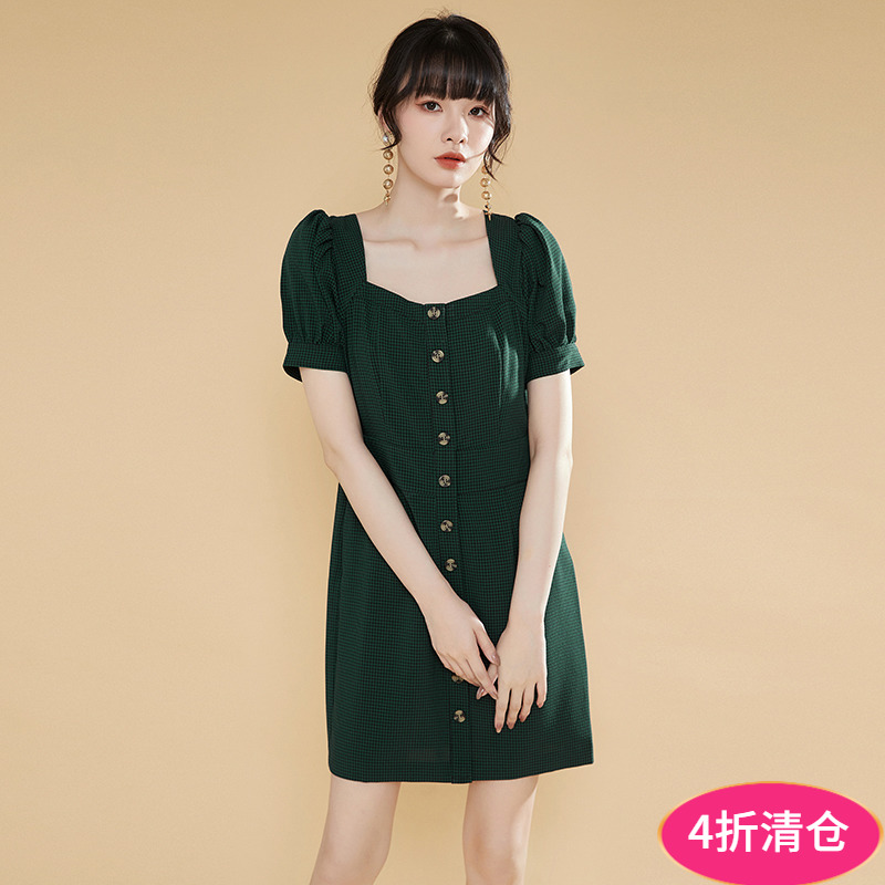 奥特莱斯品牌折扣 RE夏装2024新款 千鸟格短裙紧身显瘦裙子连衣裙