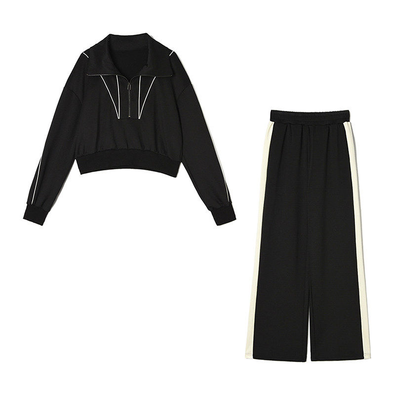 Outlets撤柜正品 TE春装新款 运动休闲高腰上衣+直筒裤两件套装女