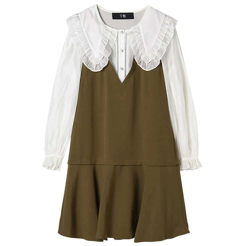 娃娃领短裙长袖连衣裙