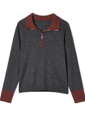 Outlets撤柜正品 MO冬装新款拼色翻领长袖上衣微弹外穿内搭毛衣女