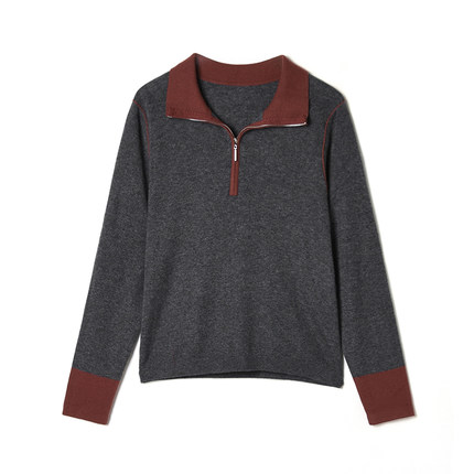 Outlets撤柜正品 MO冬装新款拼色翻领长袖上衣微弹外穿内搭毛衣女