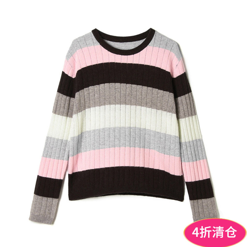 2025年冬Outlets正品 高端GMS系列 拼色条纹减龄款上衣长袖毛衣女