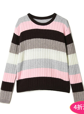 2025年冬Outlets正品 高端GMS系列 拼色条纹减龄款上衣长袖毛衣女