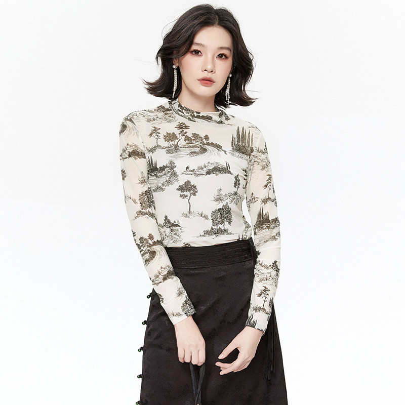 2025年秋Outlets正品 高端WP系列 时髦印花长袖上衣高弹打底T恤女,女装/女士精品,T恤,淘宝优惠券,粉丝福利购,淘宝优惠卷