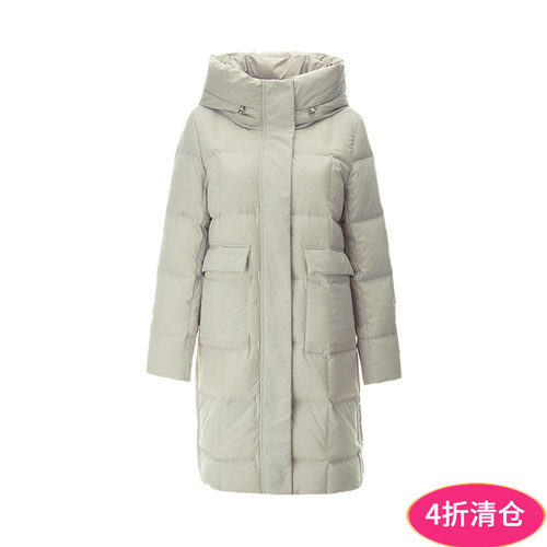 连帽长款白鸭绒羽绒服