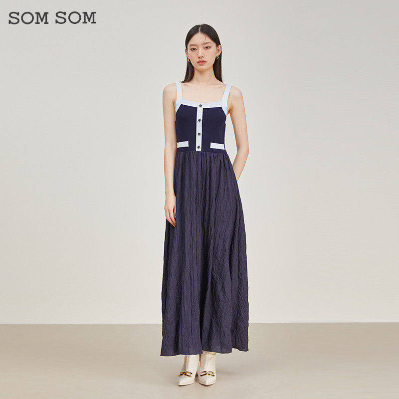 Outlets品牌折扣 SOMSOM索玛春装拼色高腰气质简约吊带背心连衣裙,女装/女士精品,连衣裙,淘宝优惠券,粉丝福利购,淘宝优惠卷