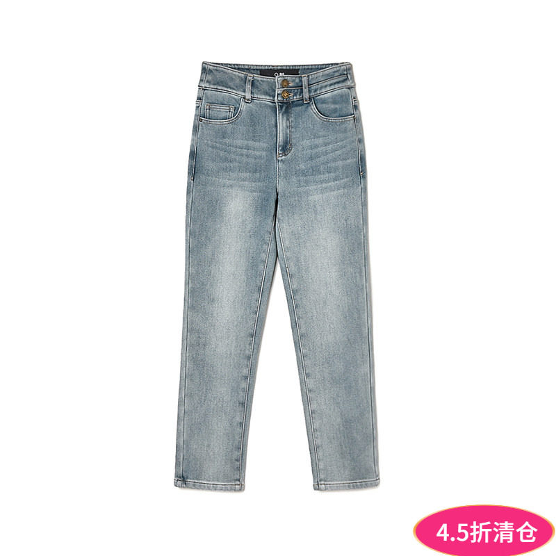 奥莱专柜品牌撤柜正品 LD冬装新款 高腰薄绒长裤水洗颜色牛仔裤女