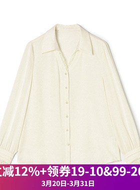 奥莱专柜正品 ZW春装2026新款 蕾丝拼接长袖上衣单排扣翻领衬衫女