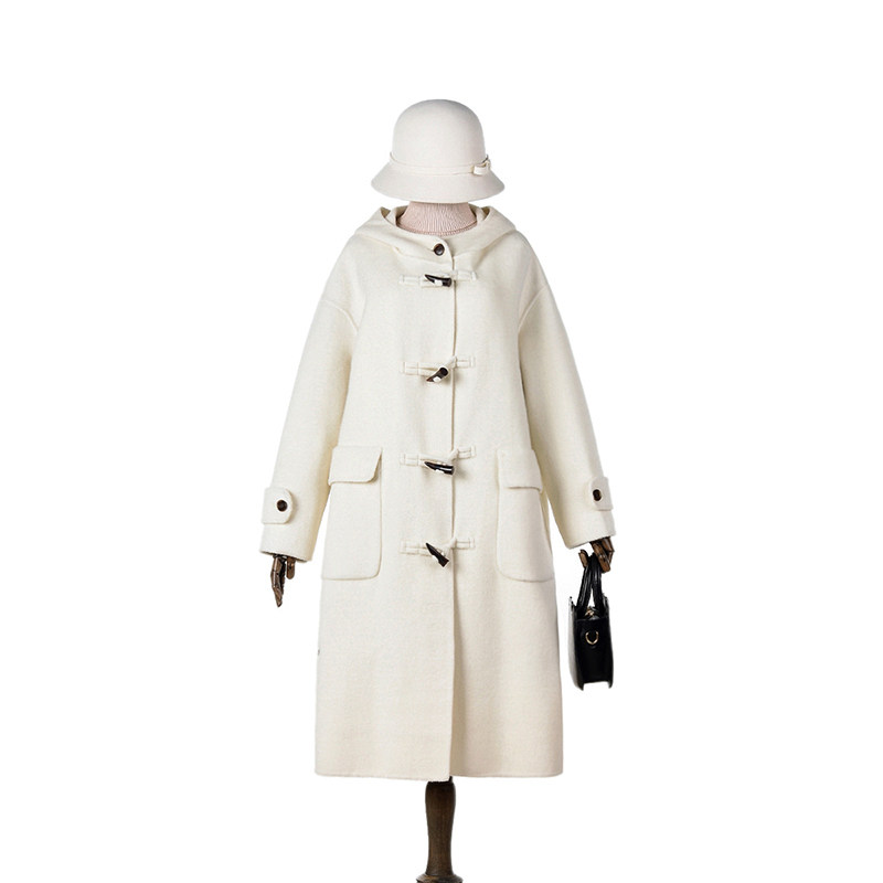 2025年冬Outlets正品 高端HZ系列含羊毛连帽双面尼毛呢外套大衣女