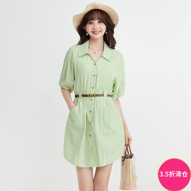 奥莱专柜品牌撤柜正品 ZY夏装2025新款 端庄气质短裙竖条纹连衣裙