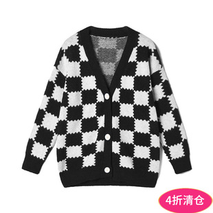 2025年冬Outlets正品 高端MS系列经典黑白拼色开衫上衣微弹毛衣女