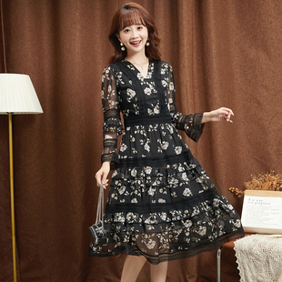 素雅印花修身 新款 中长裙连衣裙 深圳南油NY秋装 奥莱专柜撤柜正品