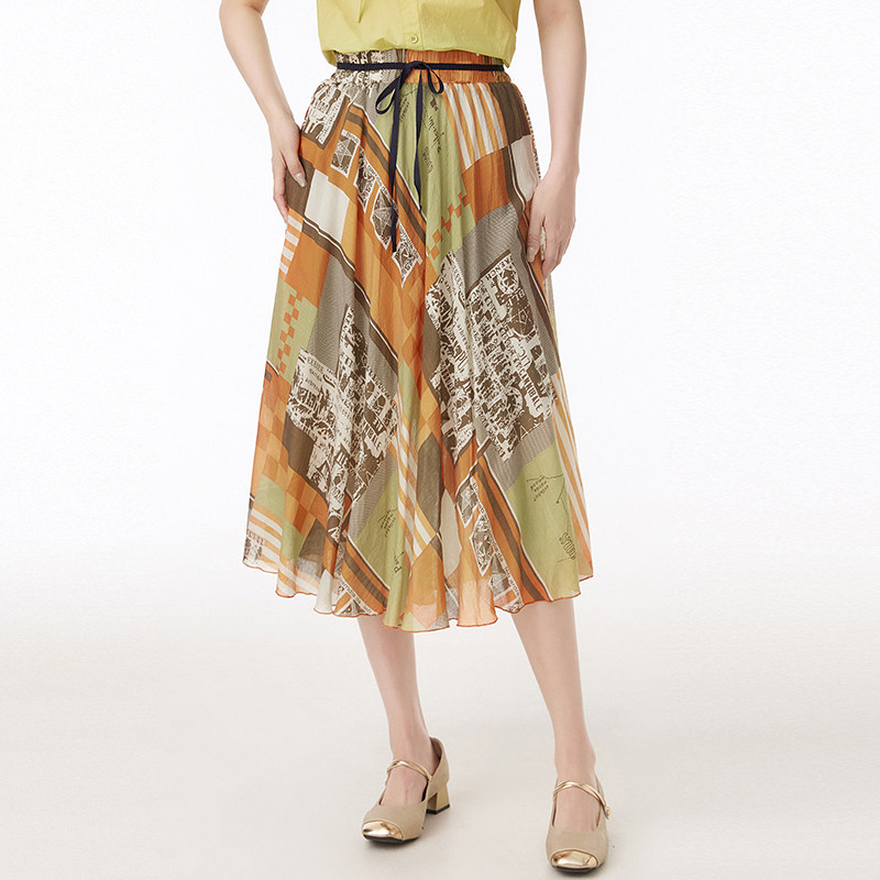 Outlets专柜撤柜正品 汉货精品HH夏装新款复古风百搭中长裙半身裙