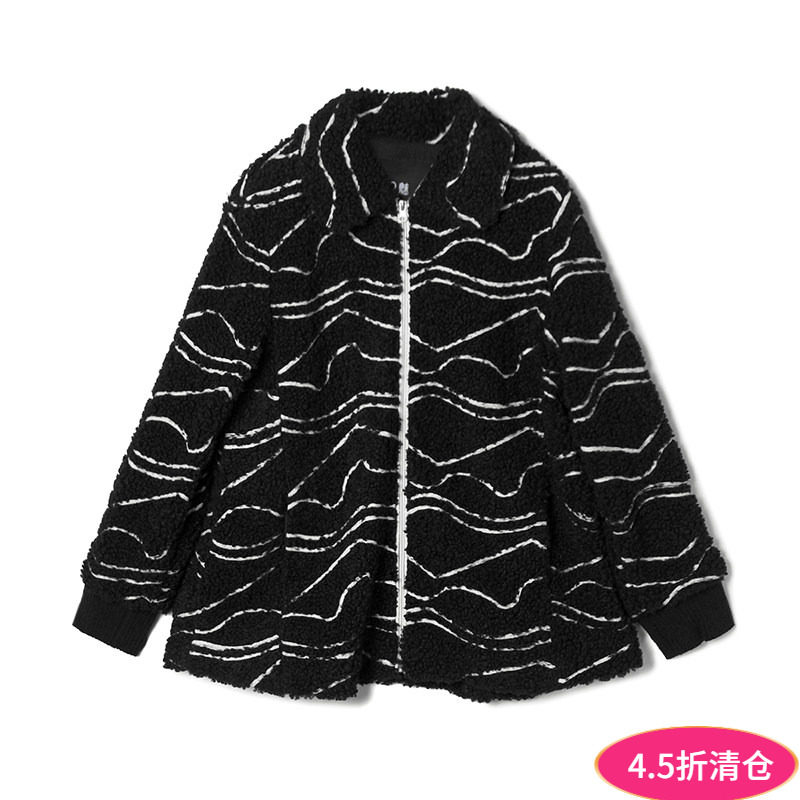 2025年冬Outlets正品 高端YC系列宽松遮肉拼色长袖毛呢外套大衣女