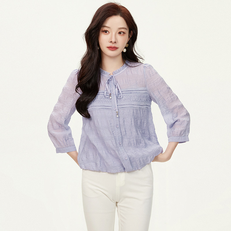2025年秋Outlets专柜正品 高端ZU系列温柔风九分袖宽松显瘦衬衫女