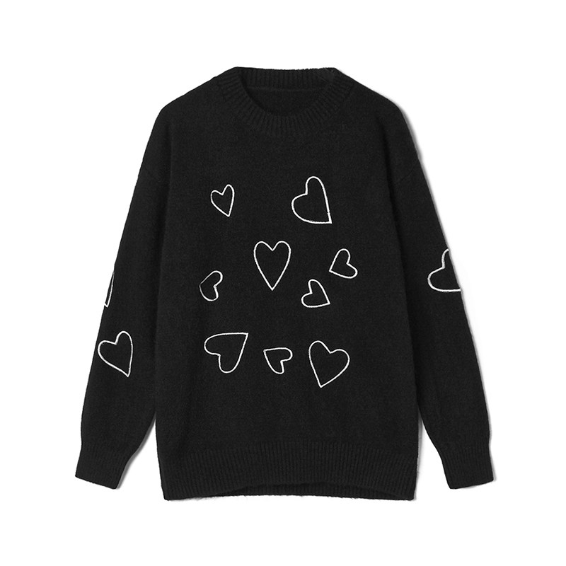 Outlets撤柜正品 MS冬装新款可爱爱心图案上衣套头微弹打底毛衣女