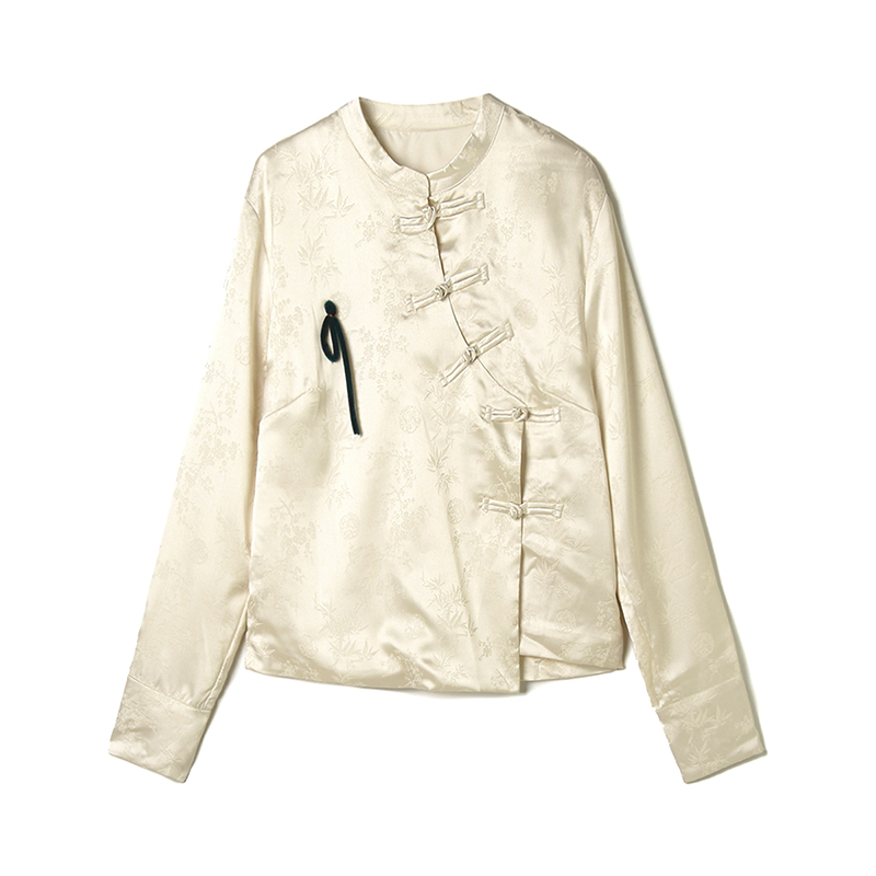 盘扣长袖上衣暗纹提花外套