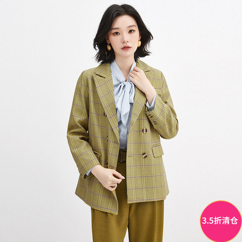 奥特莱斯品牌折扣 VN秋装2025新款 复古格纹西装高智感长袖外套女