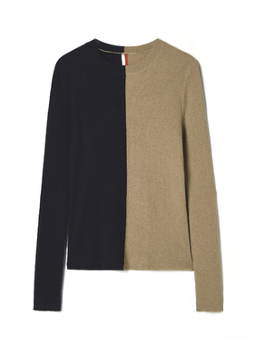 2025年冬Outlets正品 高端MO系列撞色拼接套头上衣高弹打底毛衣女