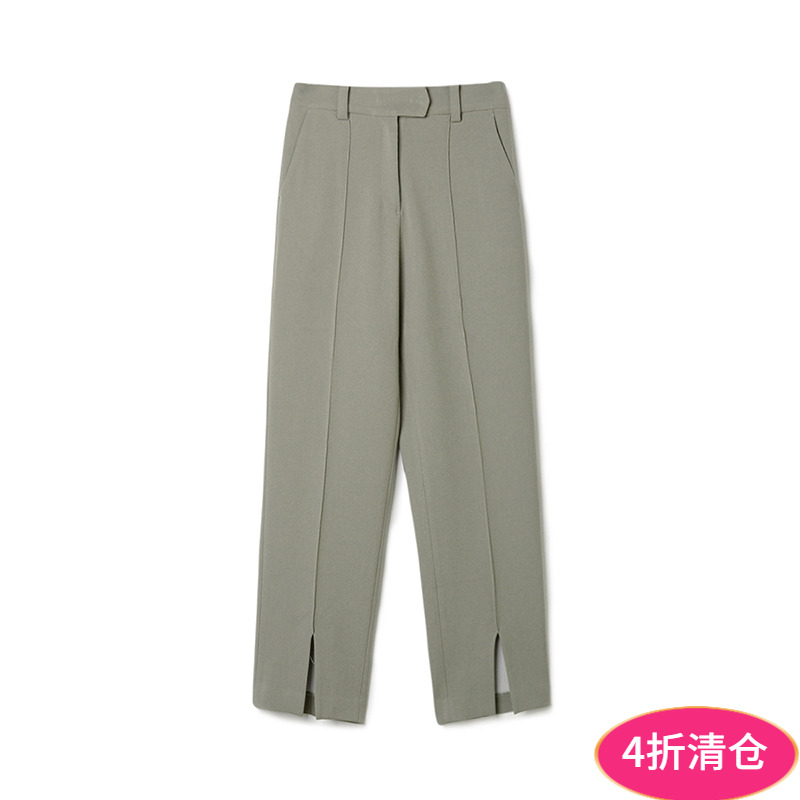 前开叉长裤显瘦休闲裤