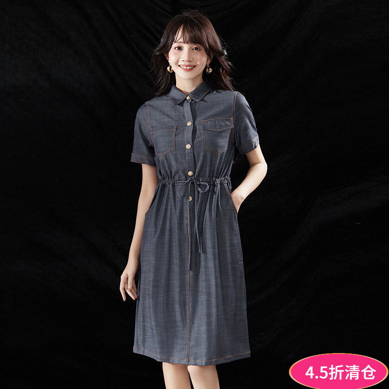 Outlets专柜撤柜正品 南油N系列夏装新款抽绳系带短袖中裙连衣裙