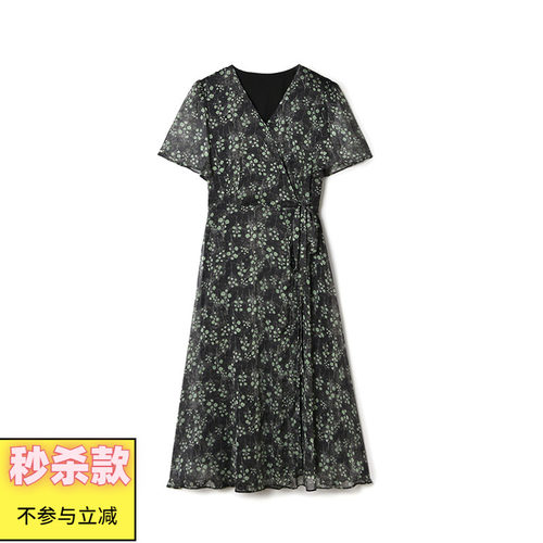 碎花高腰短袖中长连衣裙