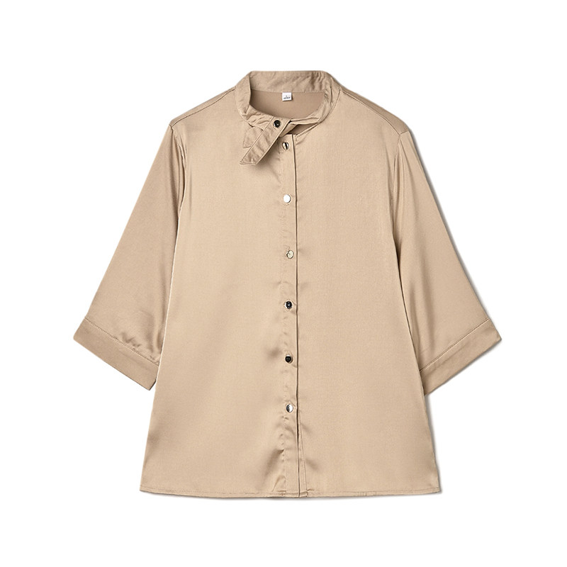 2025年秋Outlets专柜正品 高端QC系列时尚缎面七分袖单排扣衬衫女