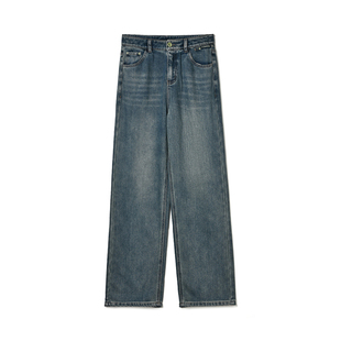 奥莱专柜撤柜正品 NH冬装新款 复古修身老钱风牛仔褪色直筒裤女