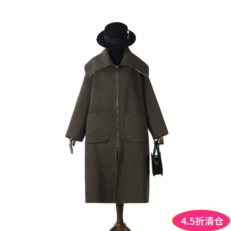 2025年冬Outlets正品 高端HZ系列含羊毛翻领双面尼毛呢外套大衣女